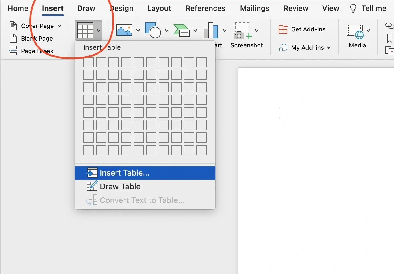 How to insert table in Microsoft Word