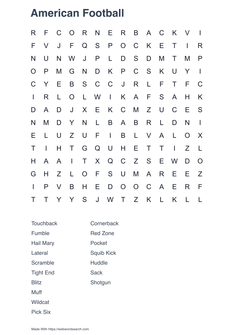 American Football Word Search