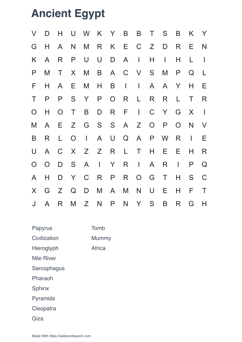 Ancient Egypt  Word Search