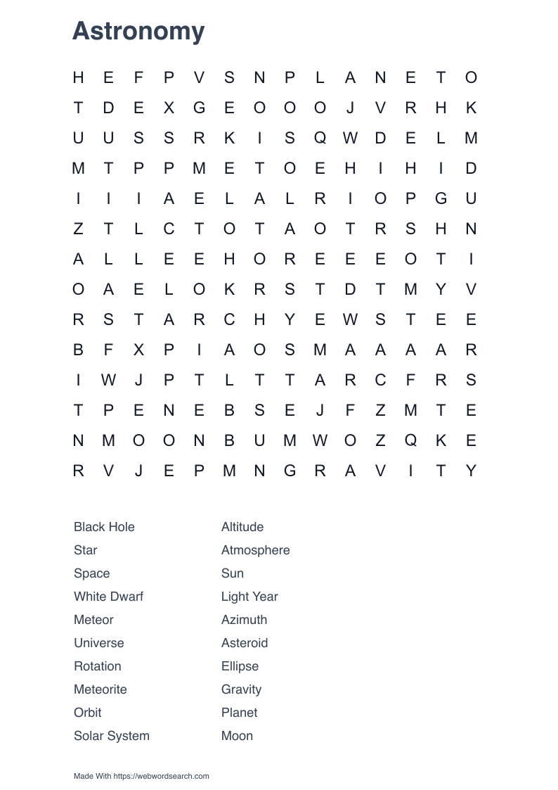 Astronomy Word Search