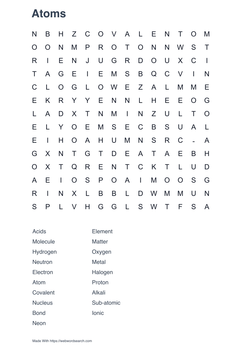 Atoms Word Search