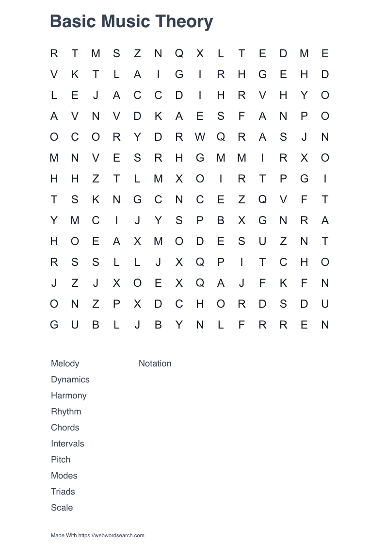 Basic Music Theory  Word Search