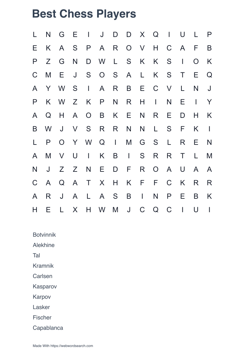 Best Chess Players Word Search