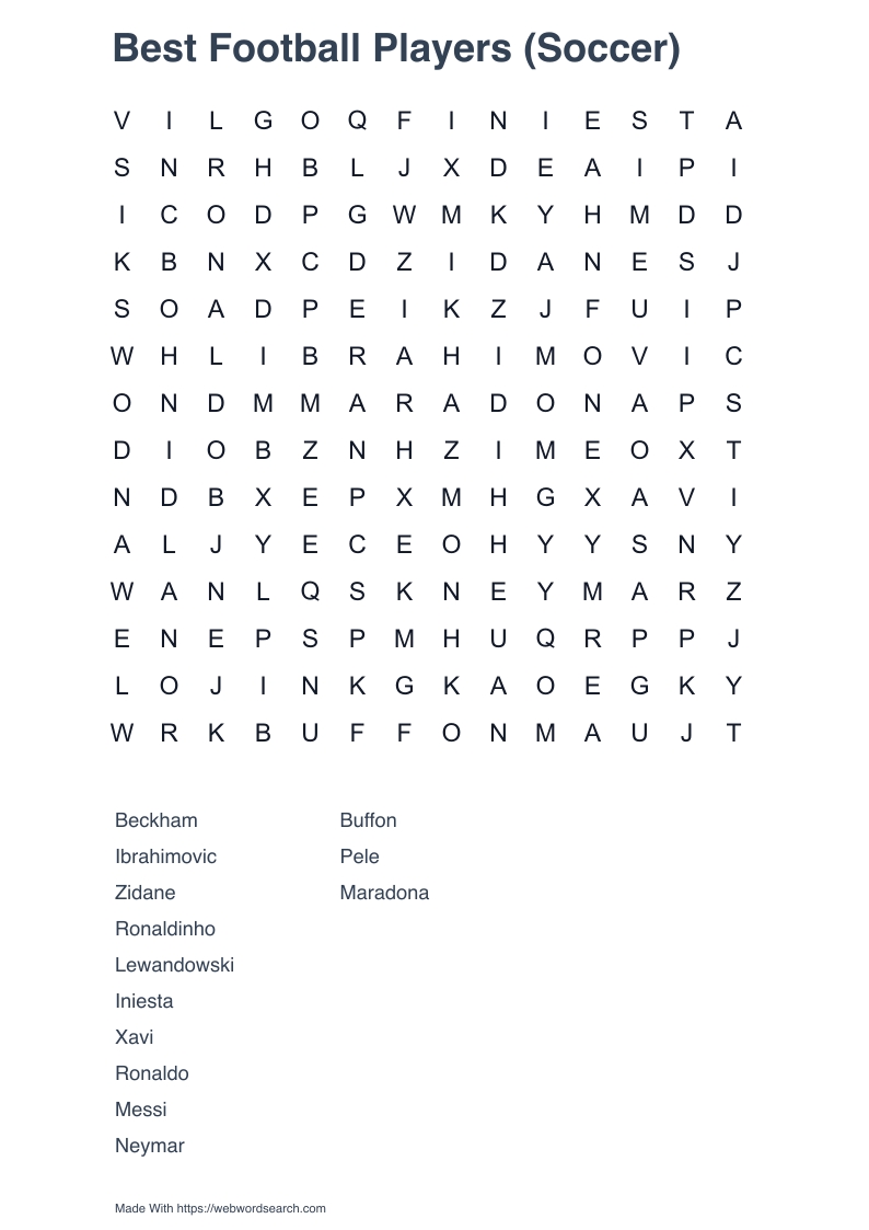 Best Football Players (Soccer) Word Search