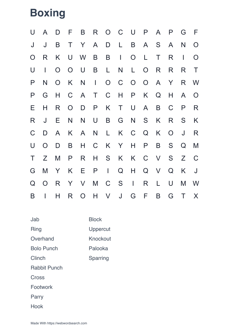 Boxing Word Search