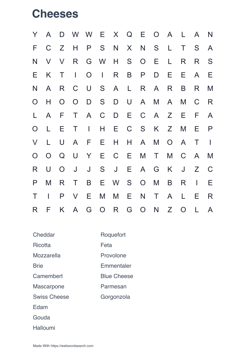 Cheeses Word Search