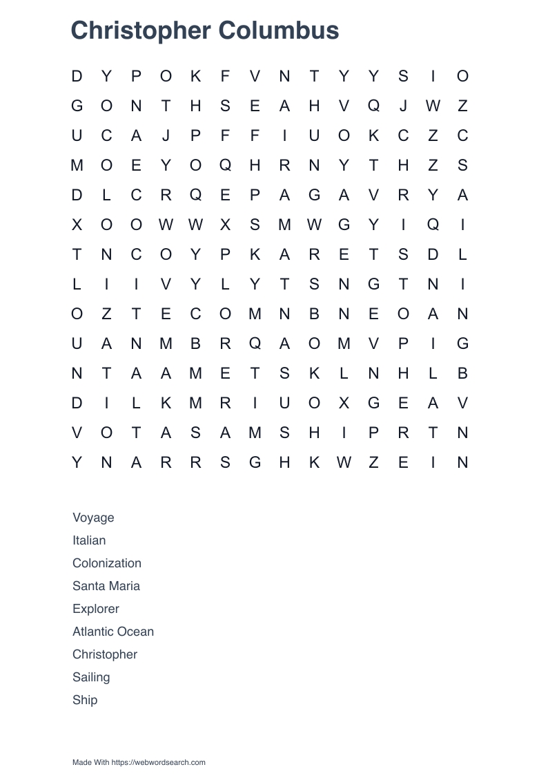 Christopher Columbus Word Search