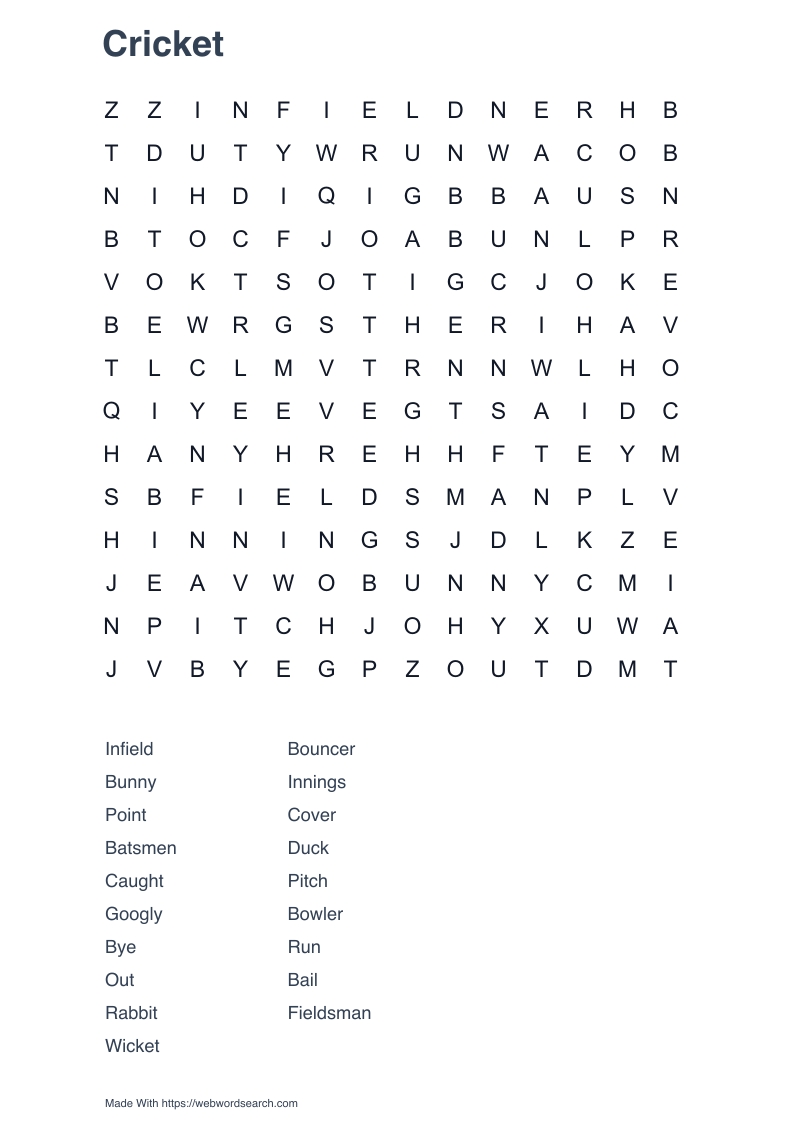 Cricket Word Search