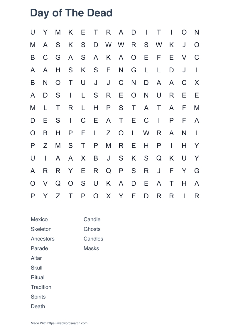 Day of The Dead Word Search