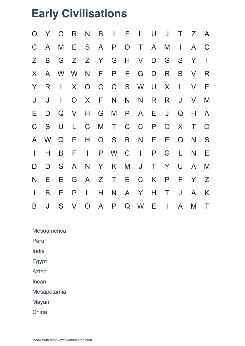 Early Civilisations Word Search