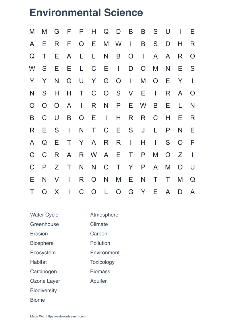 Environmental Science  Word Search