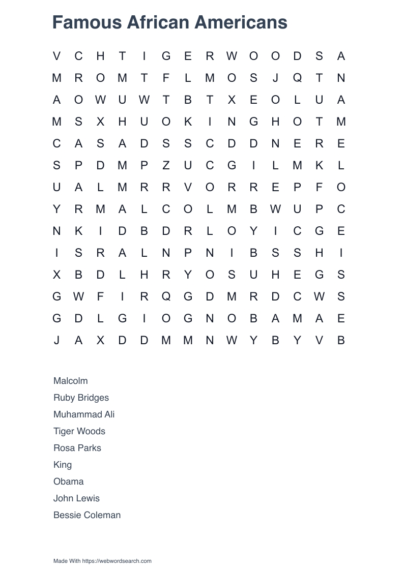 Famous African Americans Word Search