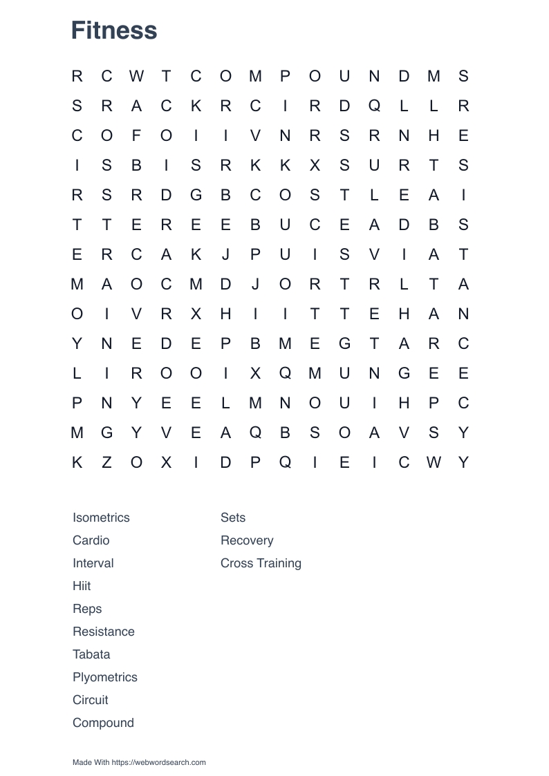 Fitness Word Search