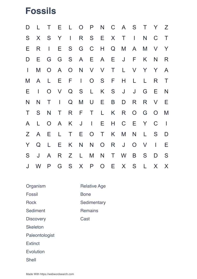 Fossils Word Search