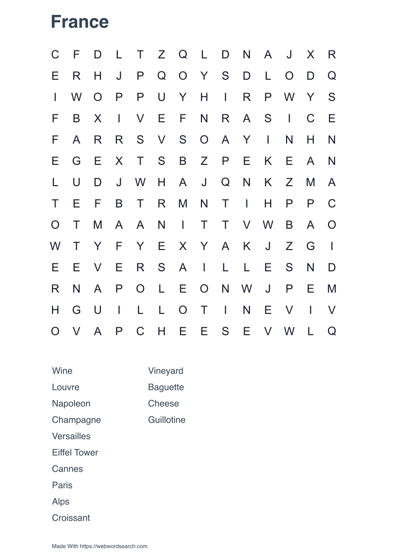 France Word Search
