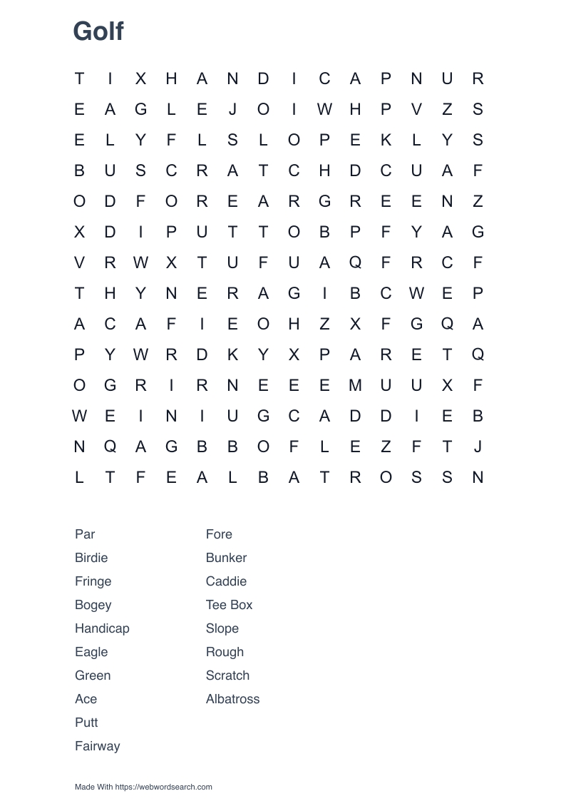 Golf Word Search