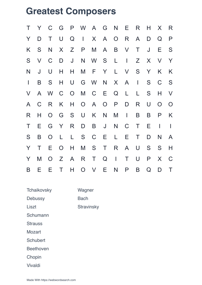 Greatest Composers Word Search