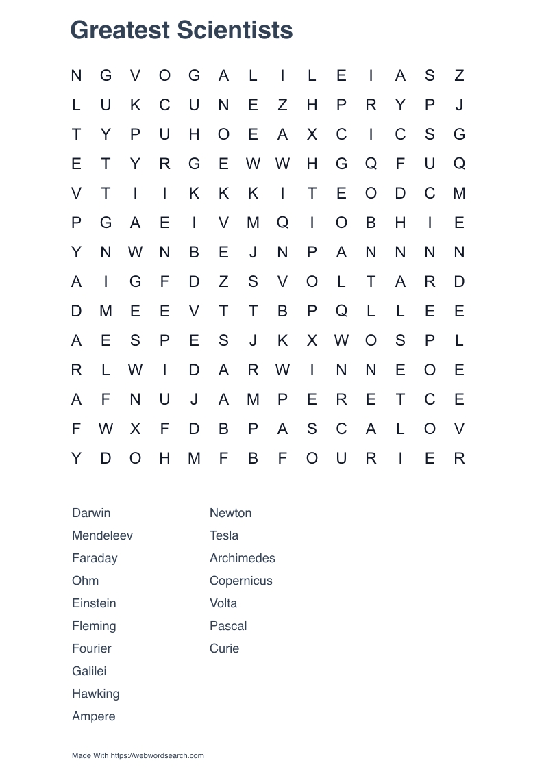 Greatest Scientists Word Search
