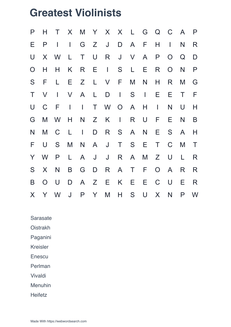 Greatest Violinists Word Search