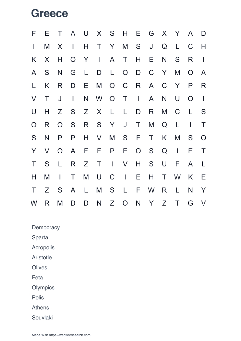 Greece Word Search
