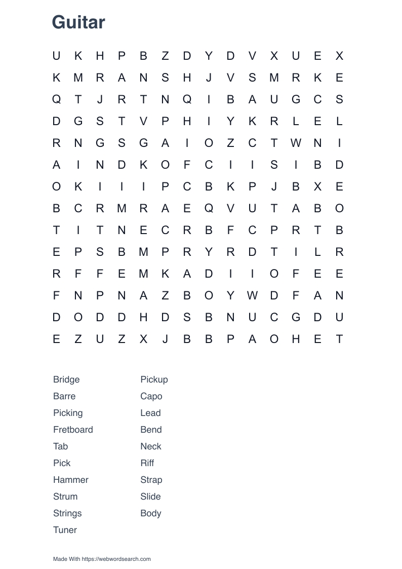Guitar Word Search