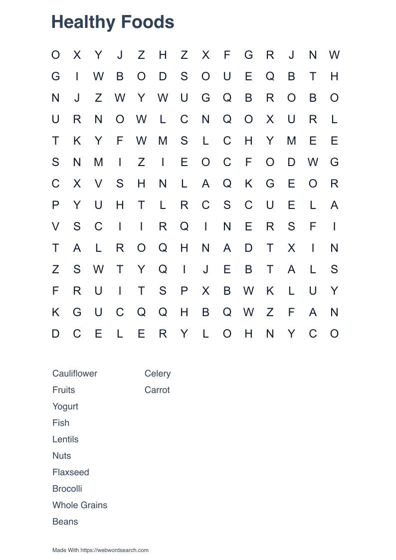 Healthy Foods Word Search