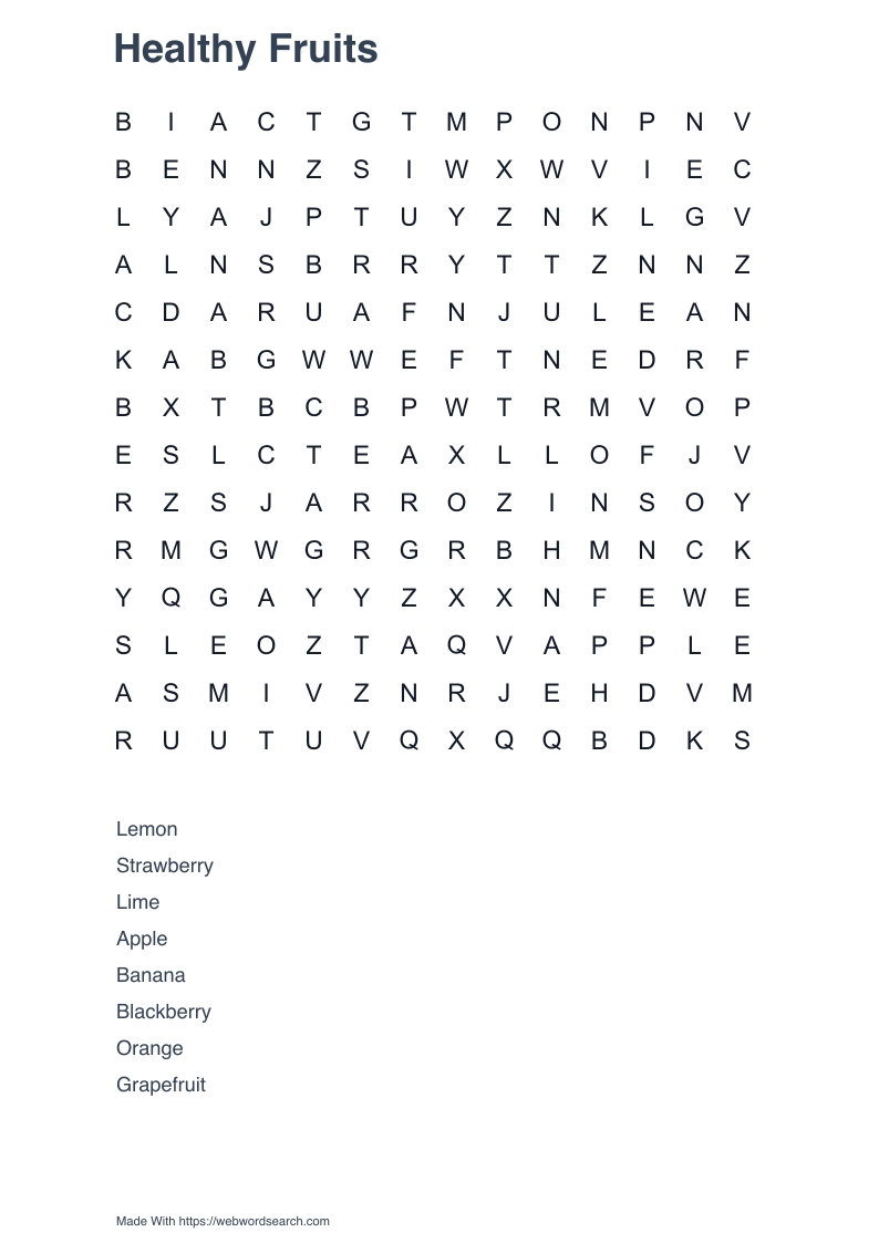 Healthy Fruits Word Search