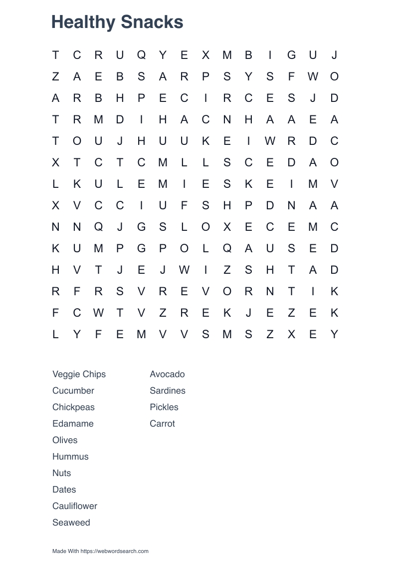 Healthy Snacks Word Search
