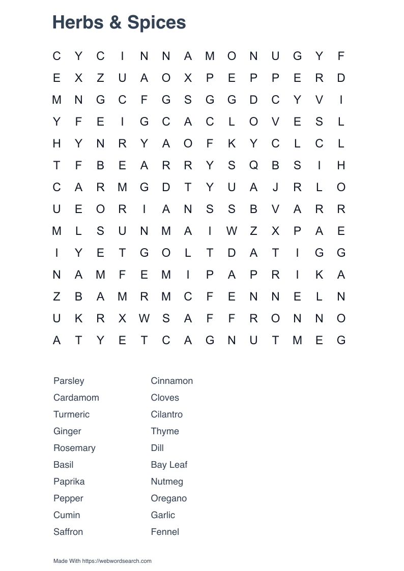 Herbs & Spices Word Search