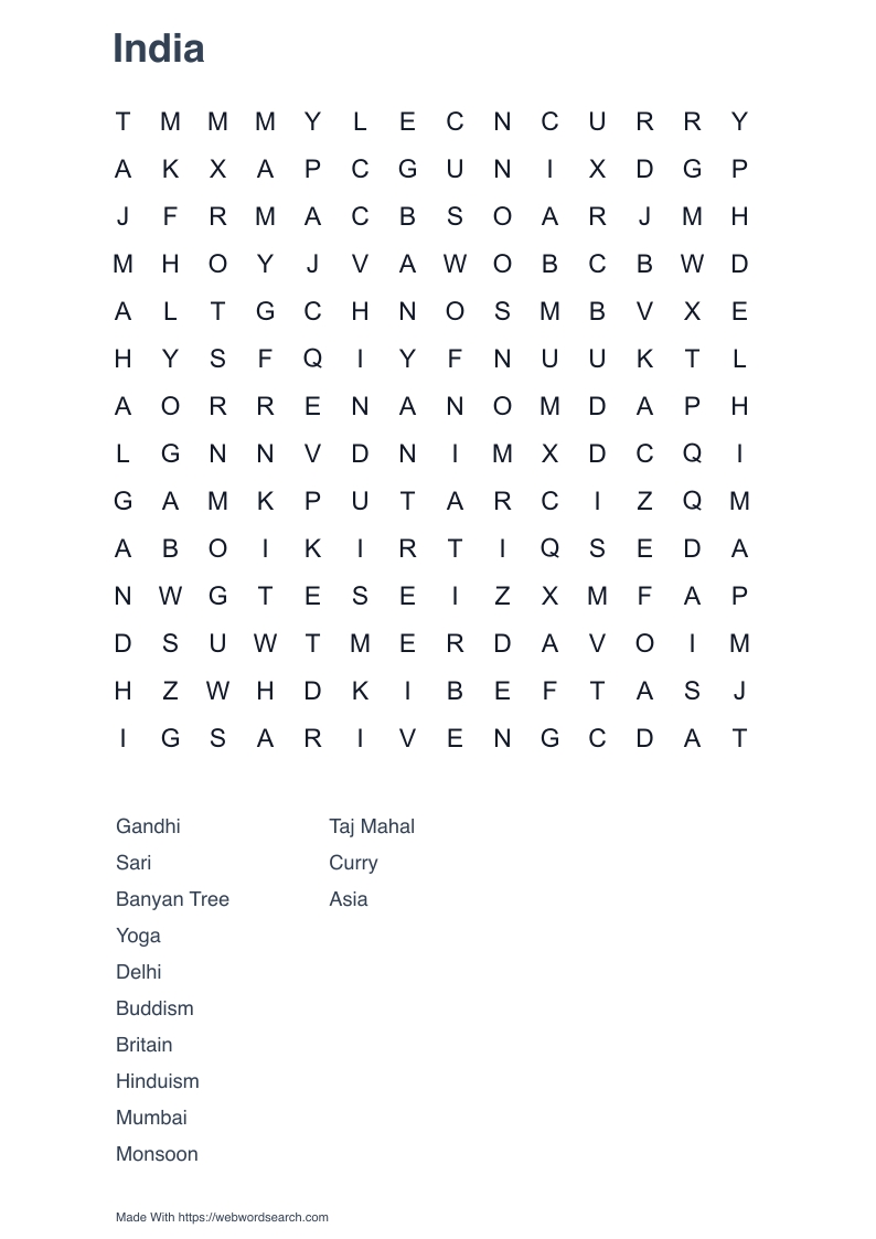 India Word Search