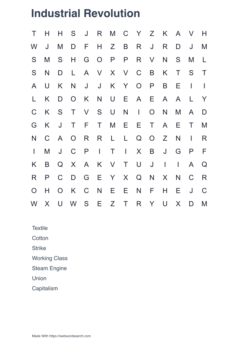 Industrial Revolution Word Search