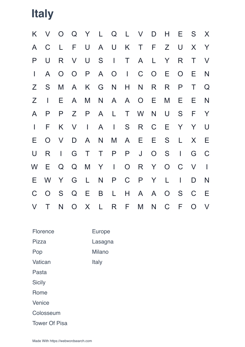 Italy Word Search