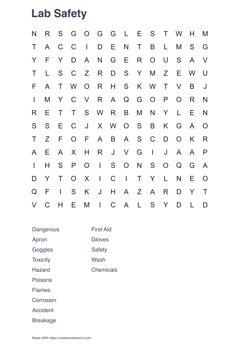 Lab Safety Word Search