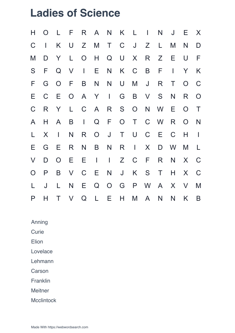 Ladies of Science Word Search