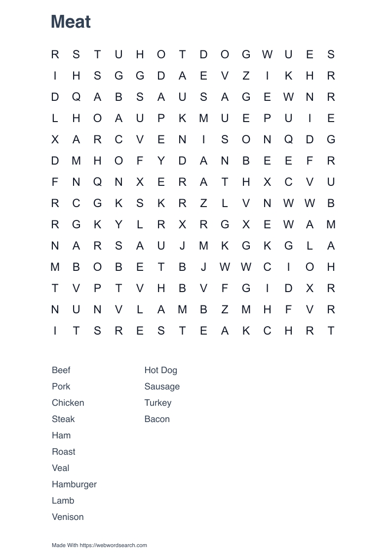 Meat Word Search