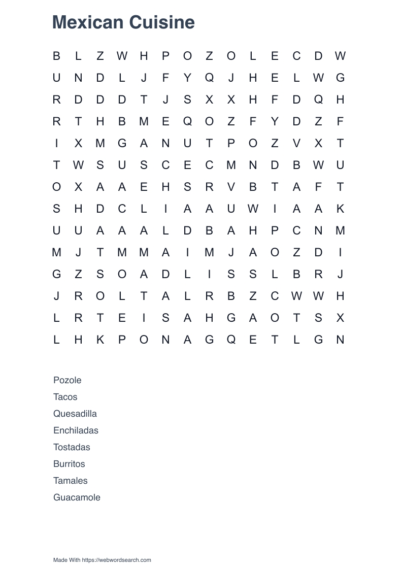 Mexican Cuisine Word Search