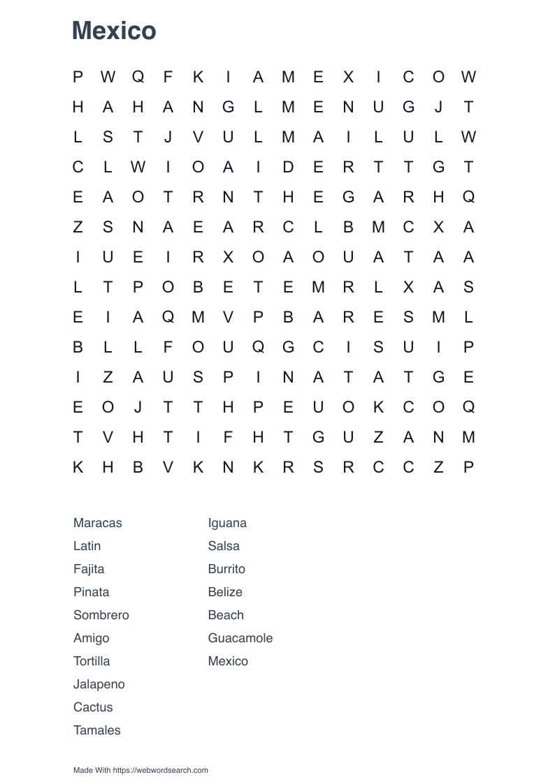 Mexico Word Search