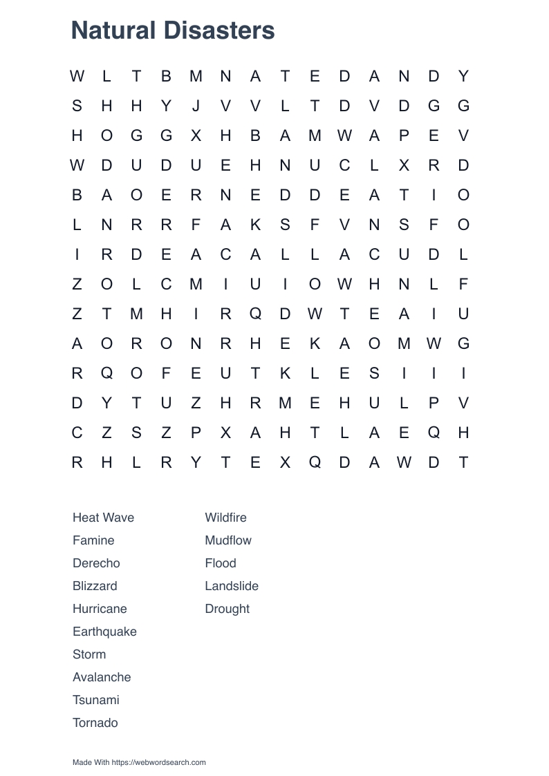 Natural Disasters Word Search