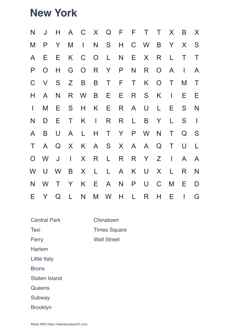 New York Word Search