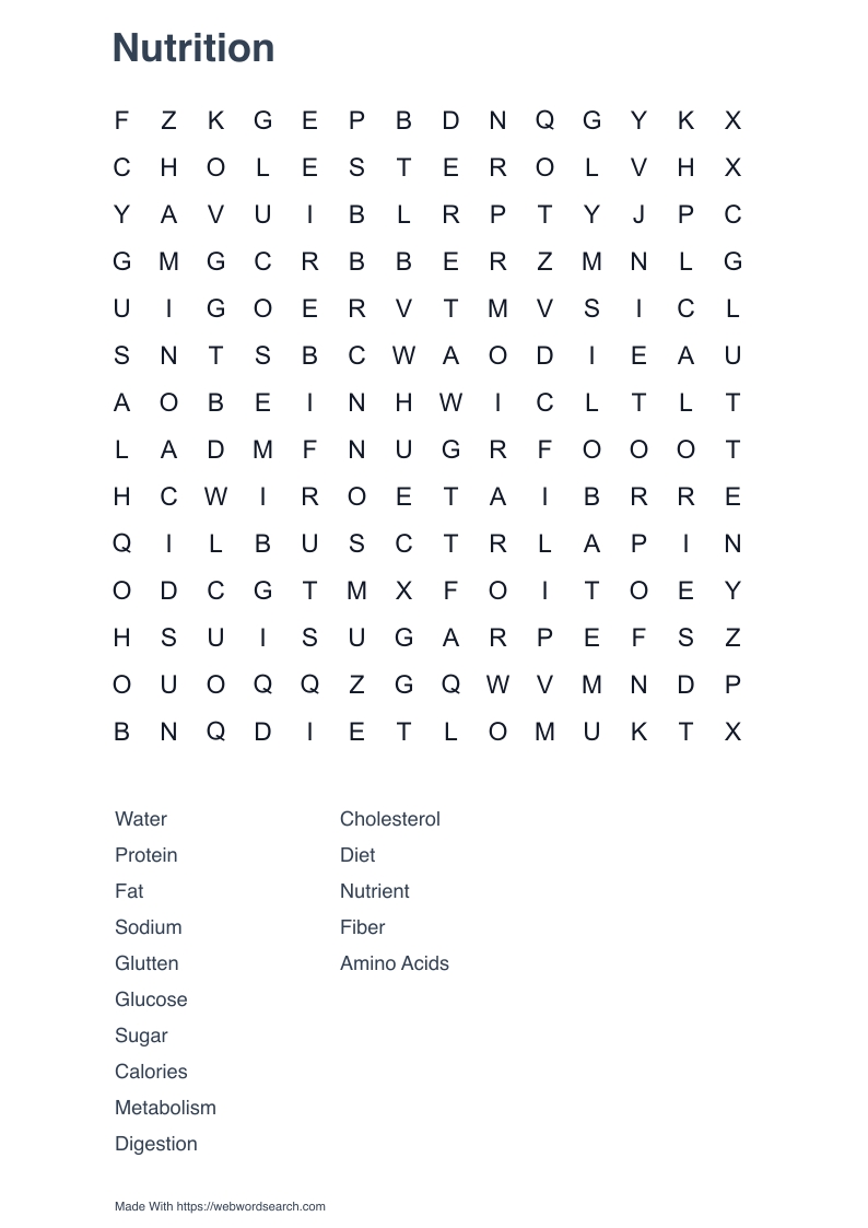 Nutrition Word Search