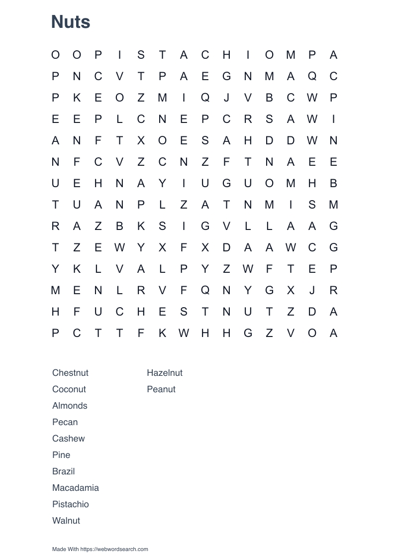 Nuts Word Search
