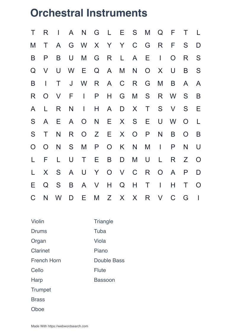 Orchestral Instruments Word Search