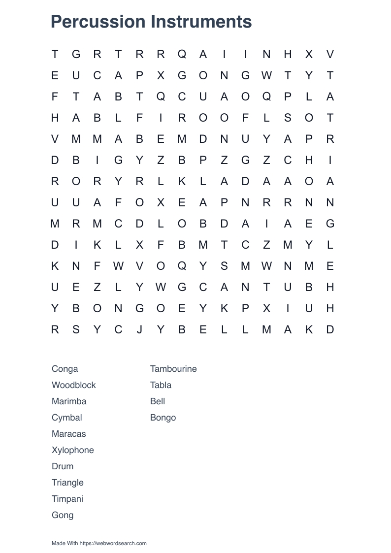Percussion Instruments Word Search