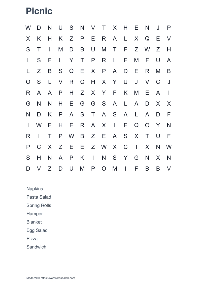 Picnic Word Search