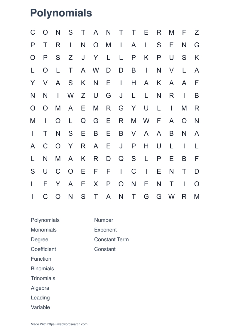 Polynomials Word Search