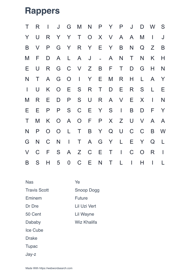 Rappers Word Search