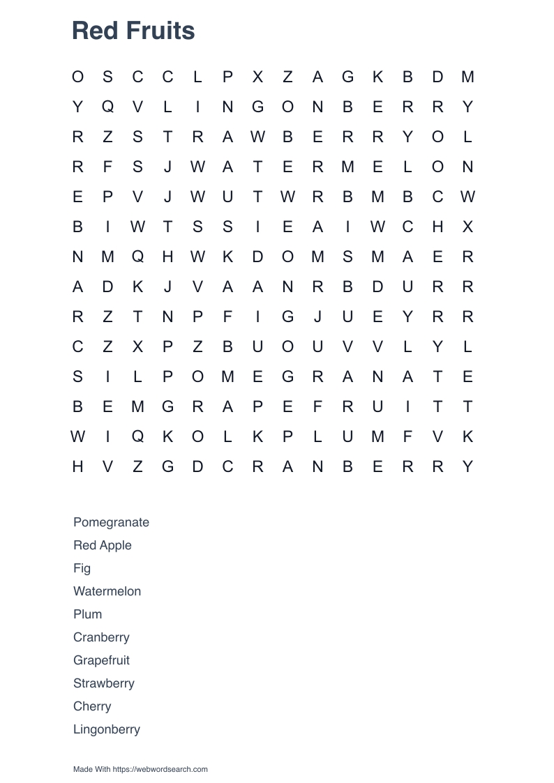 Red Fruits Word Search