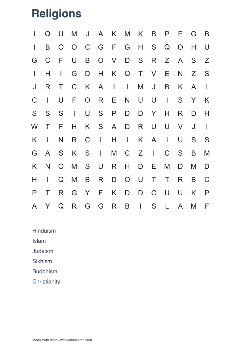 Religions Word Search