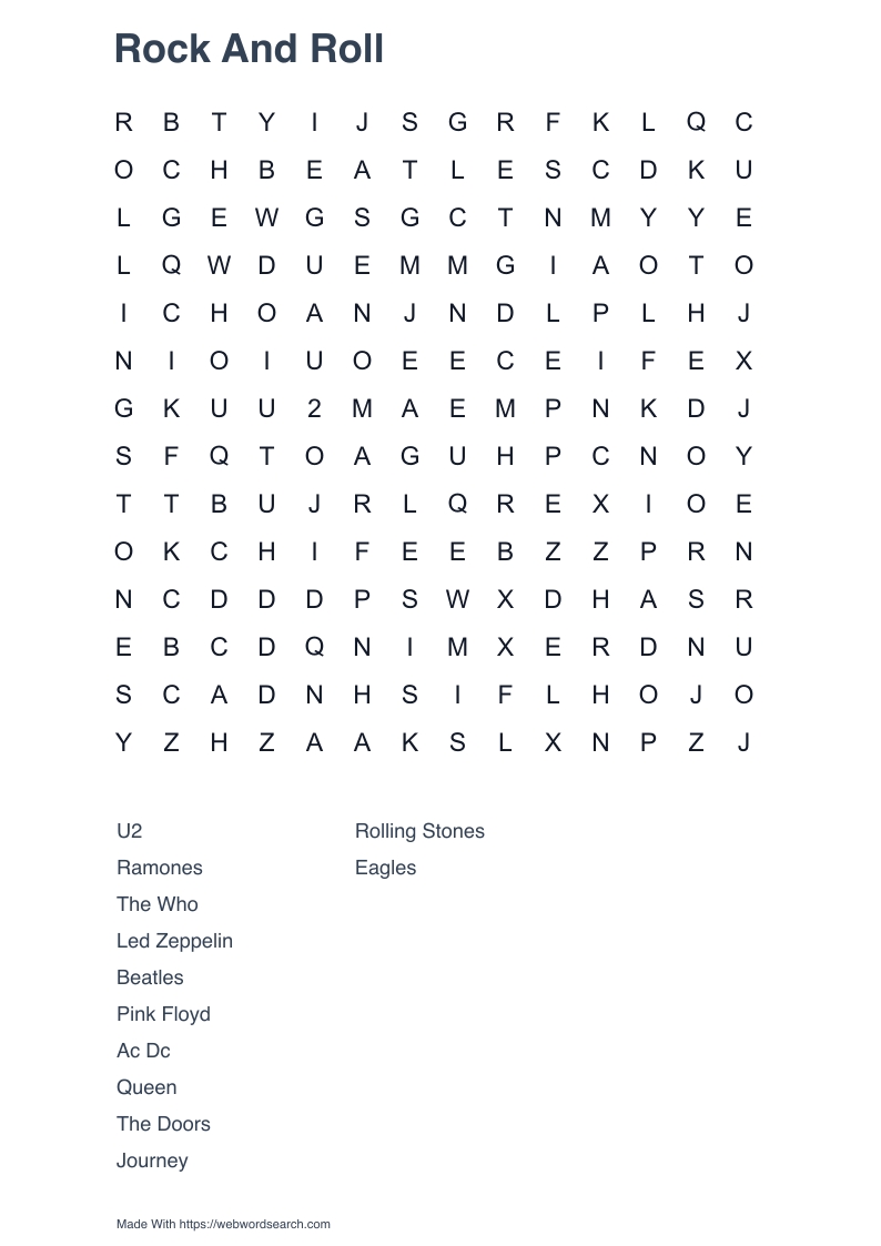 Rock And Roll  Word Search