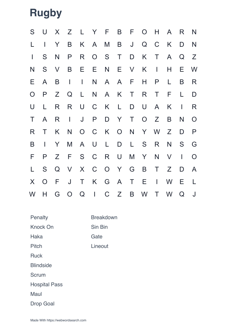 Rugby Word Search